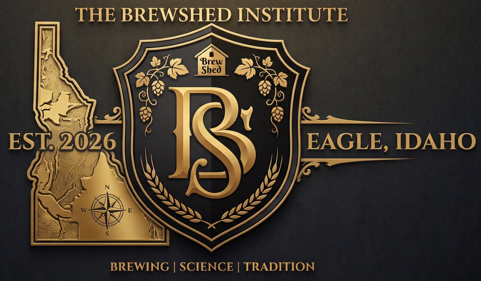The Brewshed Institute crest. Established 2026, Eagle, Idaho. Brewing, Science, Tradition.